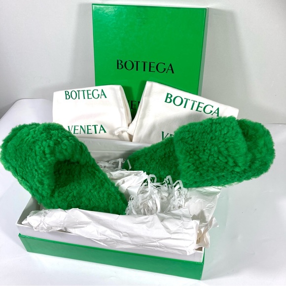 Bottega Veneta Genuine Shearling Slide Sandal Green Size 39 EU - Picture 12 of 17